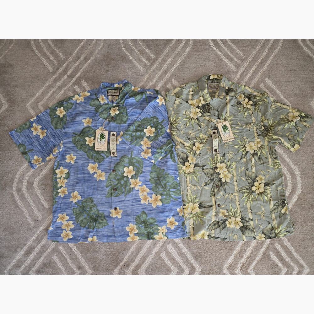 Bundle Of 2 Jamaica Jaxx 100% Silk Hawaiian Floral Shirts. Medium NWT
